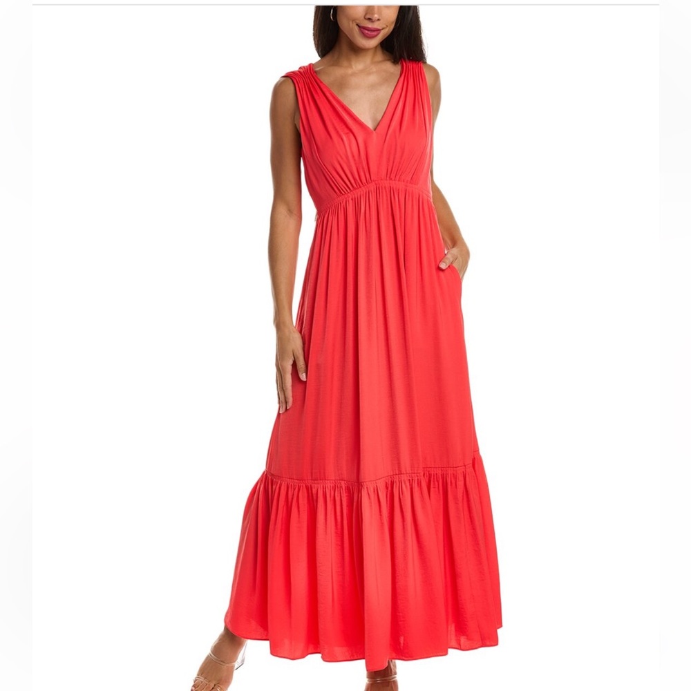 KOBI HALPERIN Almita Coral Flamingo Pink Maxi Dress, XL. Easter Empire waste